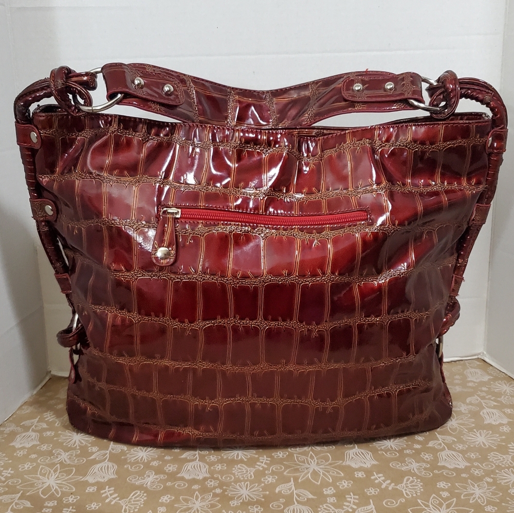 Large Deep Red Faux Alligator Tote/Purse**Unbranded